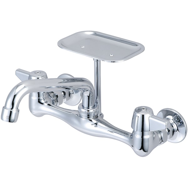 Two Handle Wallmount Kitchen Faucet, NPT, Wallmount, Polished Chrome, Connection Size: 1/2"